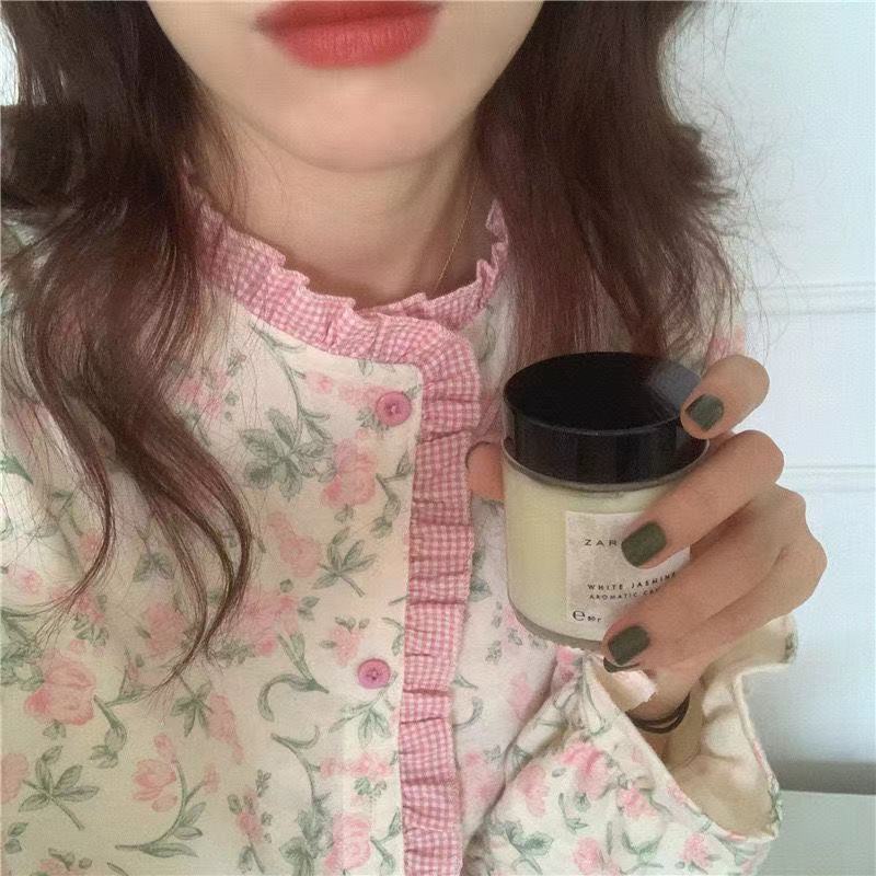 Đầm ngủ dài qua gối in hoa thời trang mùa thu mới cho nữ