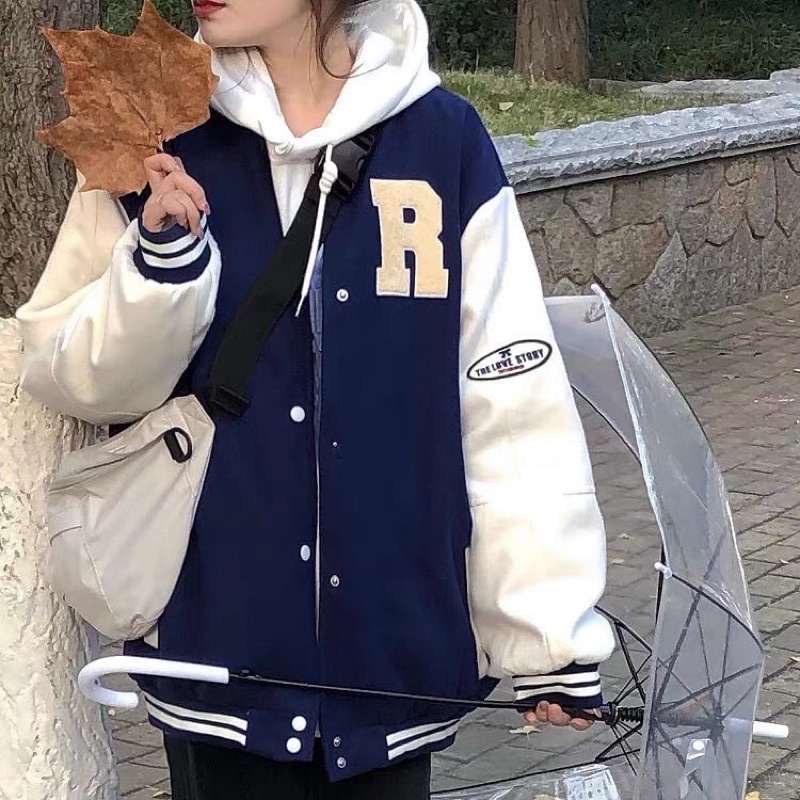 Áo Khoác Bomber varsity Jacket Nỉ Bông Form Rộng Thêu Hình