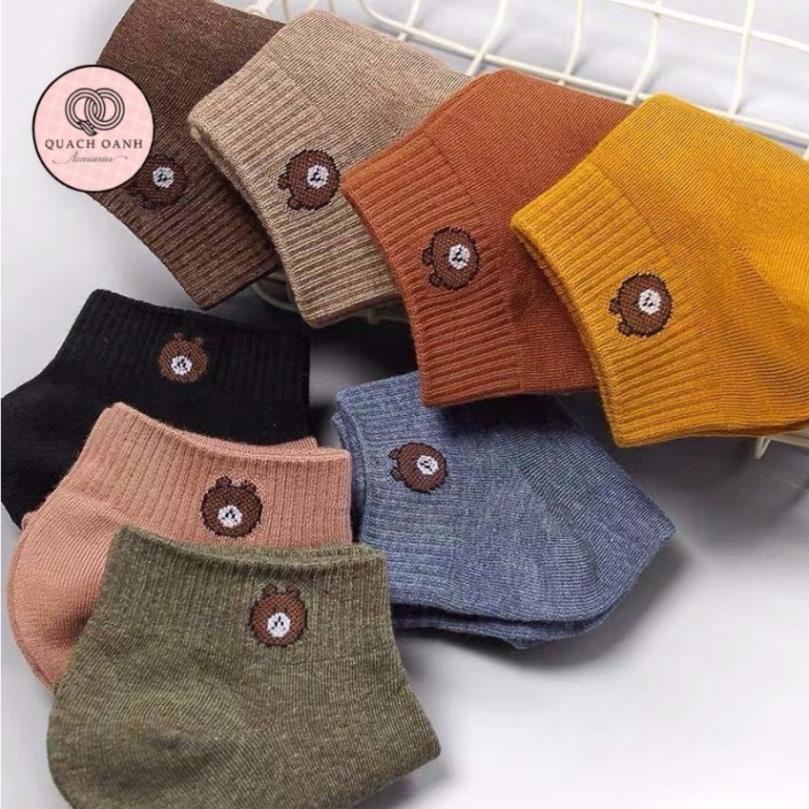 Combo 10 đôi tất gấu cổ ngắn họa tiết Brown tặng kèm túi gấu