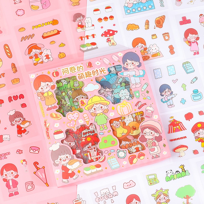 Set 100 Miếng Dán Hoạt Hình Dễ Thương Trang Trí Nhật Ký