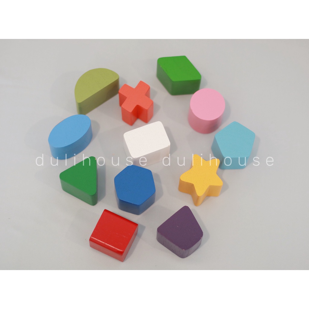 Đồ chơi gỗ ngôi nhà thả hình khối, giúp bé nhận biết cấu tạo ngôi nhà, phân biệt màu sắc &amp; hình khối