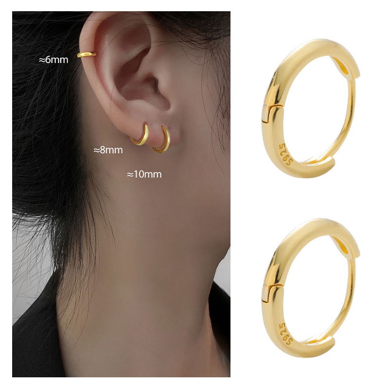 Khuyên Tai Tròn Mạ Bạc Đơn Giản Phong Cách Hàn Quốc Cho Nữ 6mm / 8mm / 10mm / 12mm