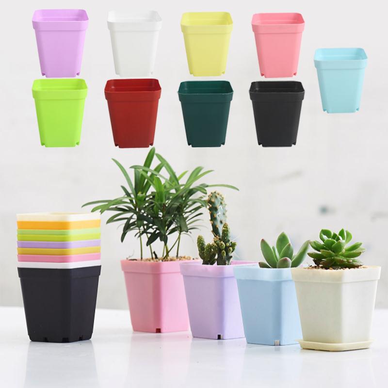 Chậu Hoa Nhựa Mini Dạng Vuông Kèm Khay Lót Tiện Lợi