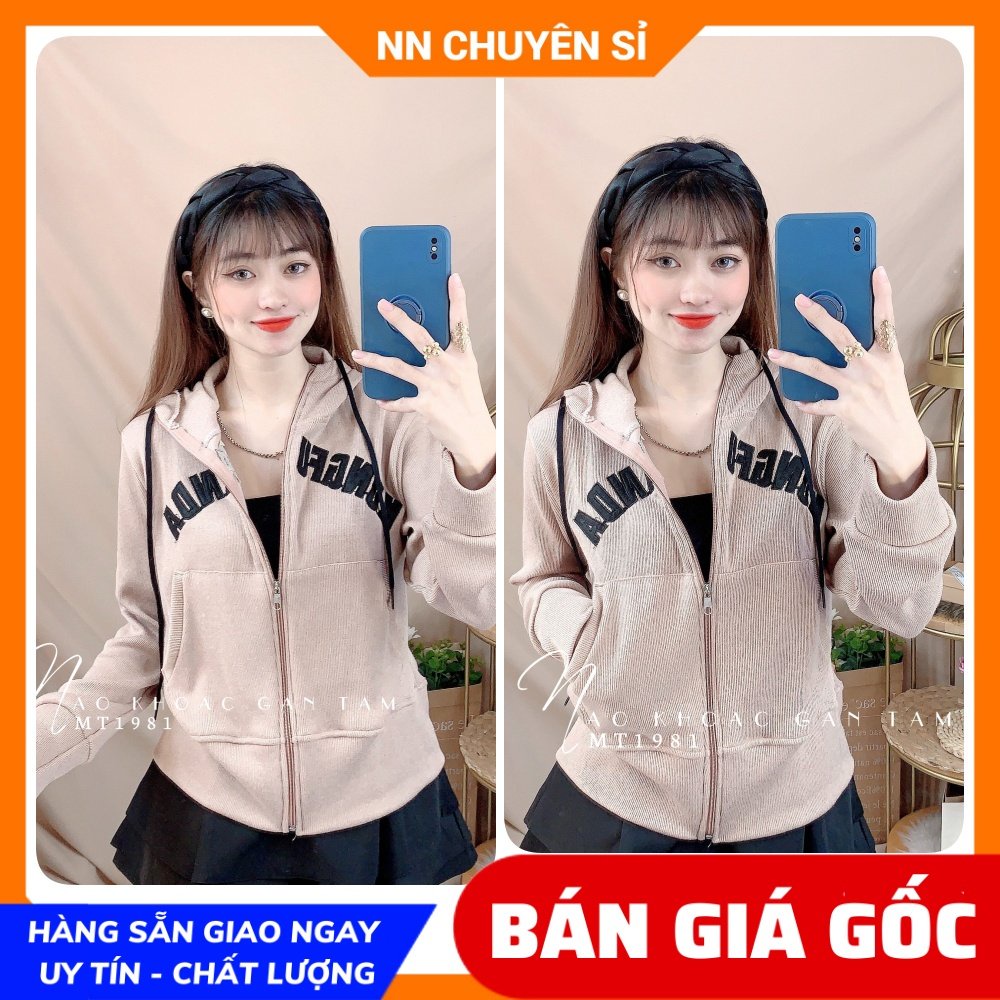 Áo khoác gân tăm cho nữ chất vải mềm co giãn lên phom ôm dáng thêu chữ dễ thương MT1981
