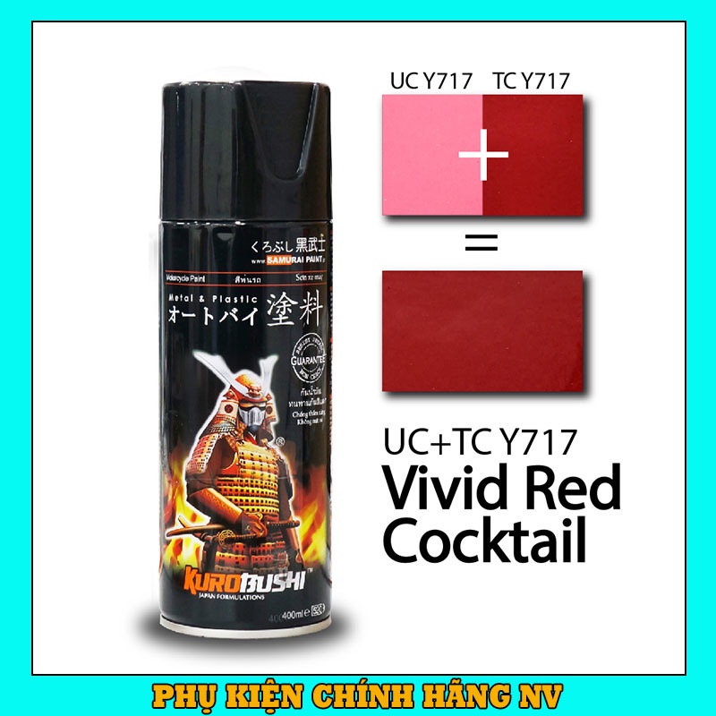 Sơn Samurai màu đỏ cocktail UCY717, TCY717 chính hãng, sơn xịt dàn áo xe máy chịu nhiệt, chống nứt nẻ, kháng xăng