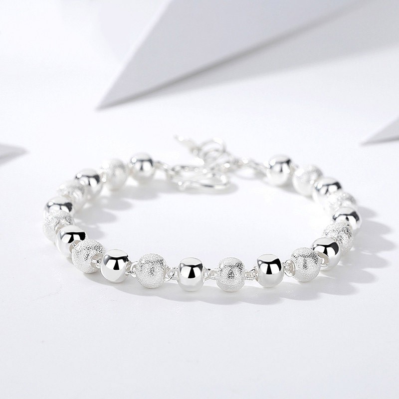 Vòng tay mạ bạc 925 được làm mờ và bóng hợp thời trang cho nữ