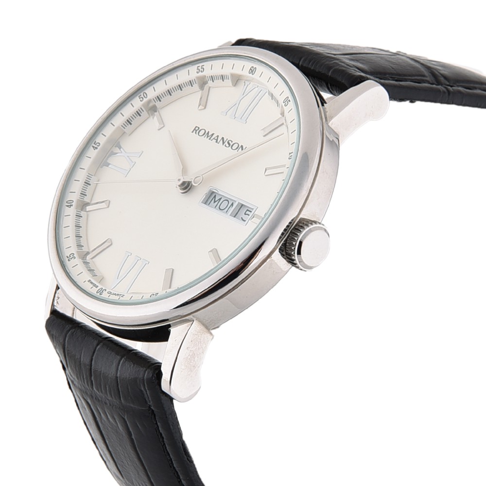 Đồng hồ Romanson Men Watch TL1275MWWH nam dây da mặt mỏng máy Thụy Sĩ chống nước, kính chống xước cao cấp chính hãng