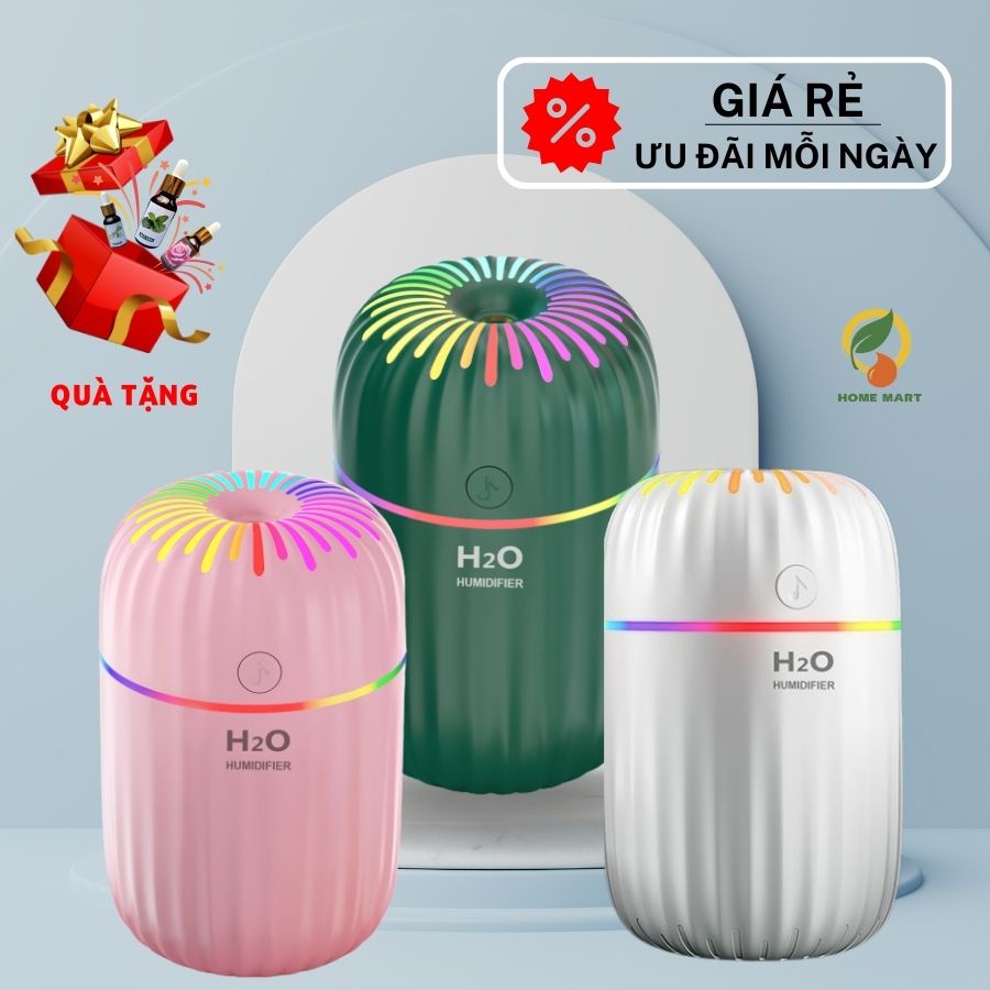 Máy Xông Tinh Dầu Phun Sương Khuếch Tán Khử Khuẩn H2O A7 Dung Tích 300ml Đèn Led Đa Sắc Đổi Màu Thiết Kế Sang Trọng