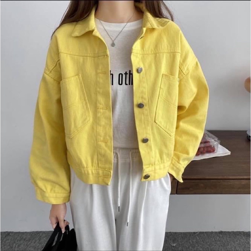 Áo khoác ngoài jean denim nữ trơn basic dày dặn cao cấp - Order taobao quảng châu