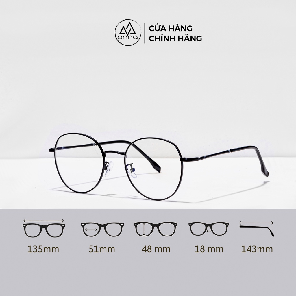 Gọng kính mắt thời trang nữ ANNA dáng tròn chất liệu gọng kim loại 250KL030