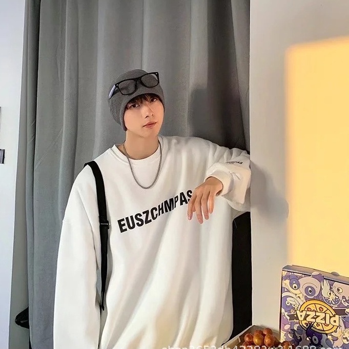 Áo Sweater Nỉ Bông Trơn Phối Chữ EU Chất Đẹp Và Mềm Mịn