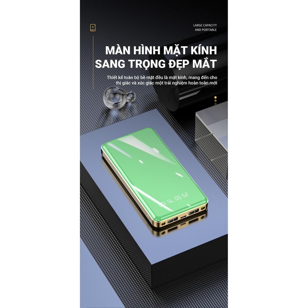 Pin sạc dự phòng 15000mAh Cát Thái Y11D thiết kế mặt kính sang trọng, sạc nhanh 2.1A, mỏng nhẹ nhỏ gọn