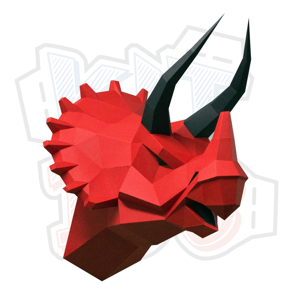 Mô hình giấy Đầu Tê Giác Dinosaur Triceratops Head