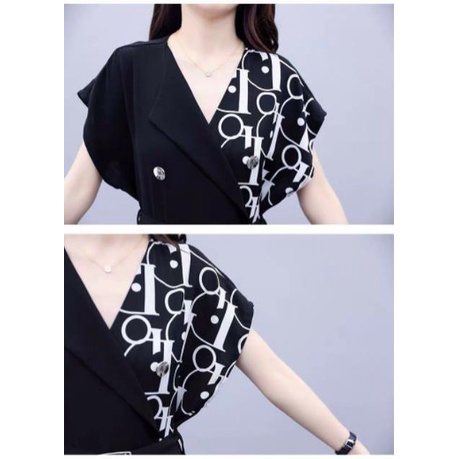 Hàng nhập - Đầm vest ôm lụa in chữ, váy ôm body công sở