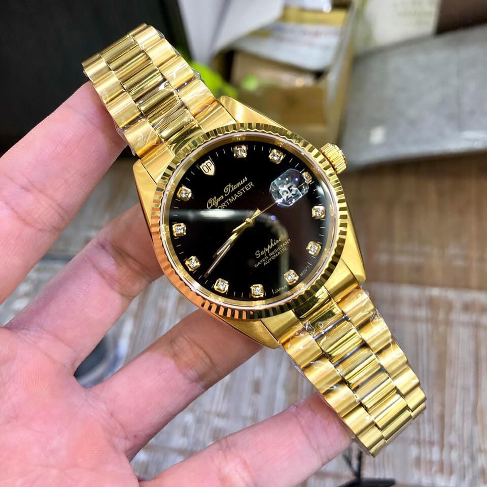 [Mã FARSBR243 giảm 15% đơn 249K] Đồng hồ nam dây kim loại mặt kính sapphire automatic Olym Pianus OP89322 OP89322AGK đen