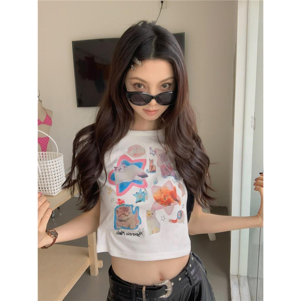 Áo Thun Ngắn Tay In Hình Mèo Phong Cách Mới Mùa Hè 62727