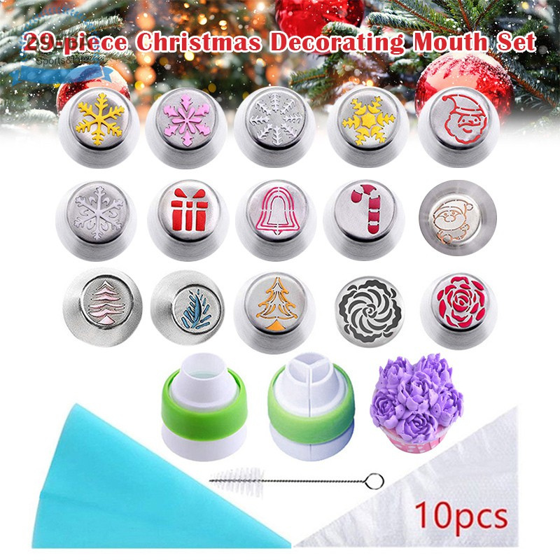 Set 29 Đuôi Bắt Bông Kem Trang Trí Bánh Cupcake Phong Cách Giáng Sinh