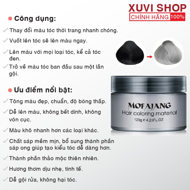 Sáp Vuốt Nhuộm Tóc Màu Xám Khói Cao Cấp MOFAJANG Nhật Bản 120g Chính Hãng Đổi Màu Tạm Thời - XUVI SHOP | BigBuy360 - bigbuy360.vn