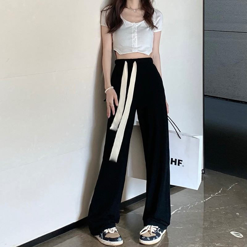 Set áo thun croptop + quần nỉ ống suông thể thâo Dally style Hàn Quốc