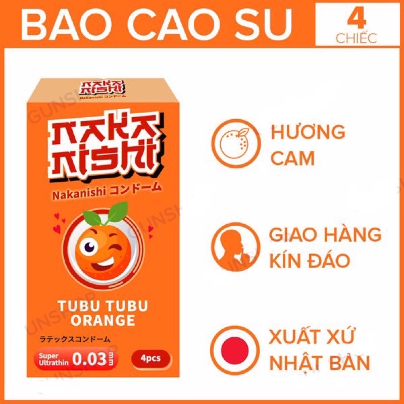 Bao cao su Nhật Bản Nakanishi Hương Cam - Siêu mỏng 0.03 - 4 bao