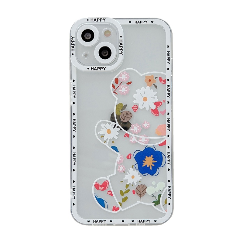 Ốp Điện Thoại Tpu Dẻo In Hình Gấu Hạnh Phúc Và Hoa Cho iPhone 14 13 12 11 pro max X XS XR 7 / 8 Plus