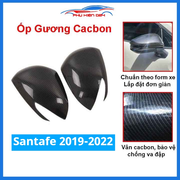 Ốp gương Santafe 2019-2020-2021-2022 vân Cacbon bảo vệ chống trầy trang trí làm đẹp xe