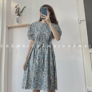 [SALE] Váy Babydoll Hoa Nhí 5 Cánh Tay Lỡ Bồng Thắt Dây Eo 2 Màu Ngọt Ngào - V.065