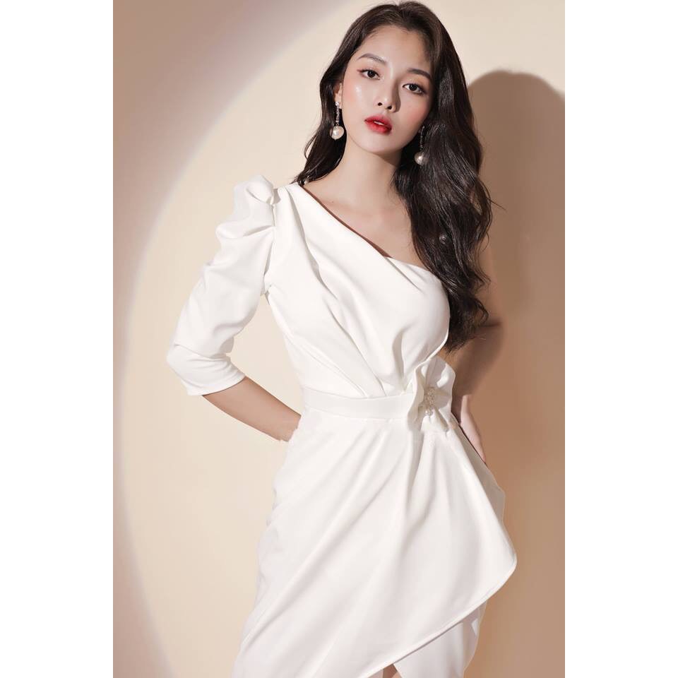 ☘️ Đầm Body Tay Dài Lệch Vai Một Bên Có Mút Ngực Chất Umi 2 Màu Đen & Trắng ☘️ | BigBuy360 - bigbuy360.vn