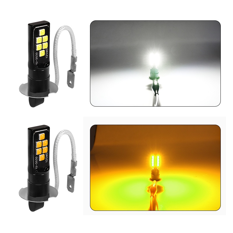 Set 2 Đèn LED Sương Mù Ánh Sáng Trắng / Vàng H3 Dành Cho Ô Tô DRL 3030 SMD DC12-24V 6000K