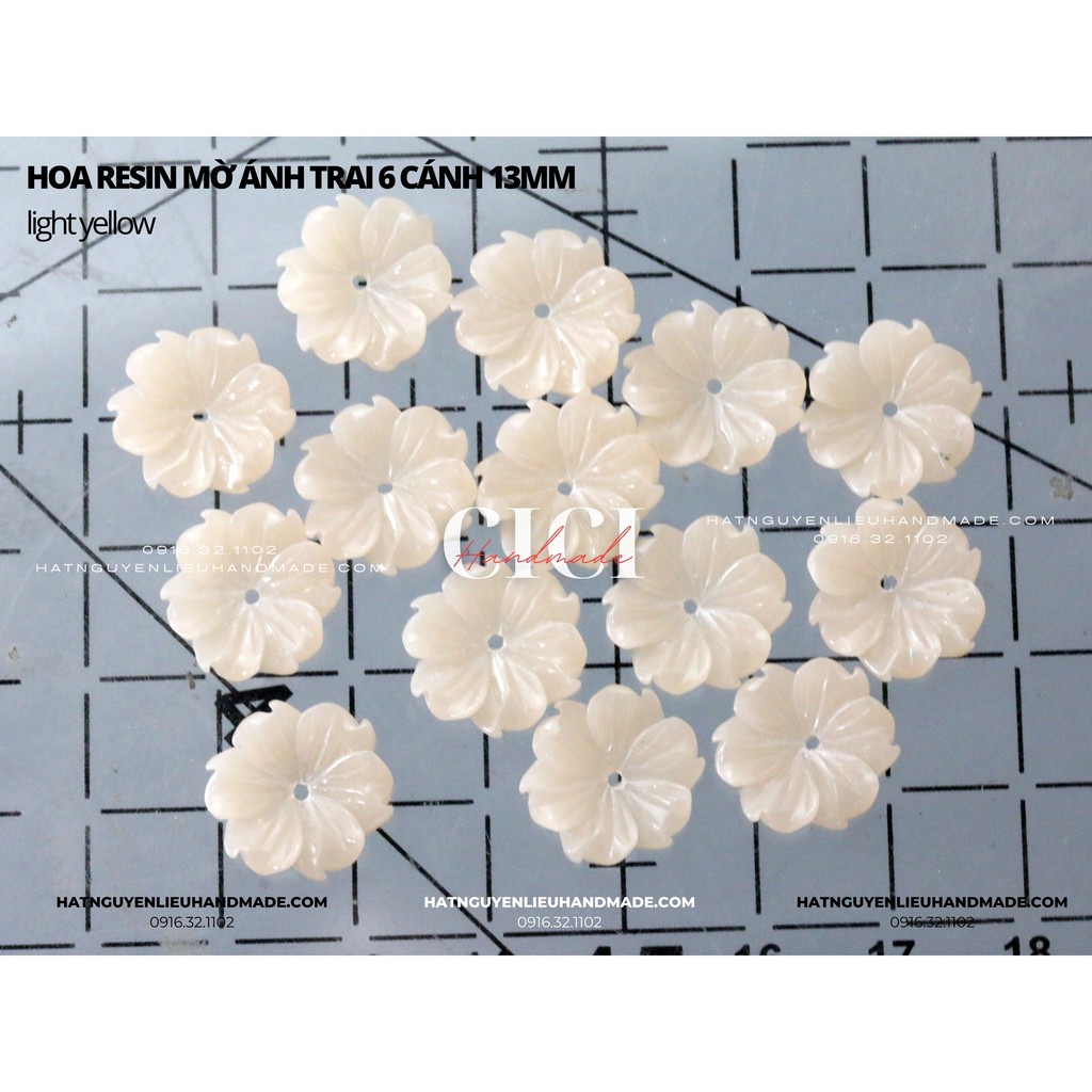 Túi 10 hạt hoa resin 6 cánh phủ trai ánh AB size 13mm nguyên liệu hoa tai DIY Cici Handmade hạt cườm hạt đá kim sa