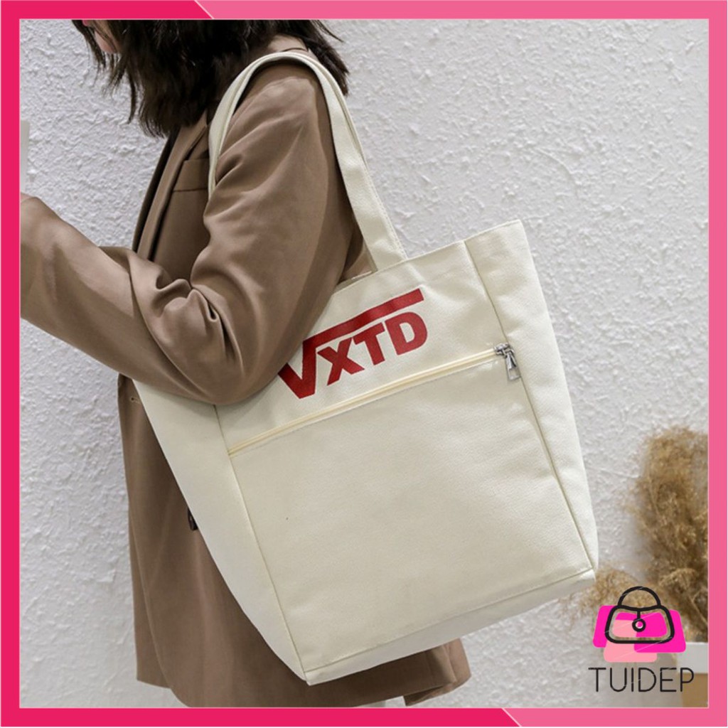 Túi tote nữ một vai xách tay in chữ VANS vải bố canvas cotton cao cấp chống thấm nước Tuidepstore