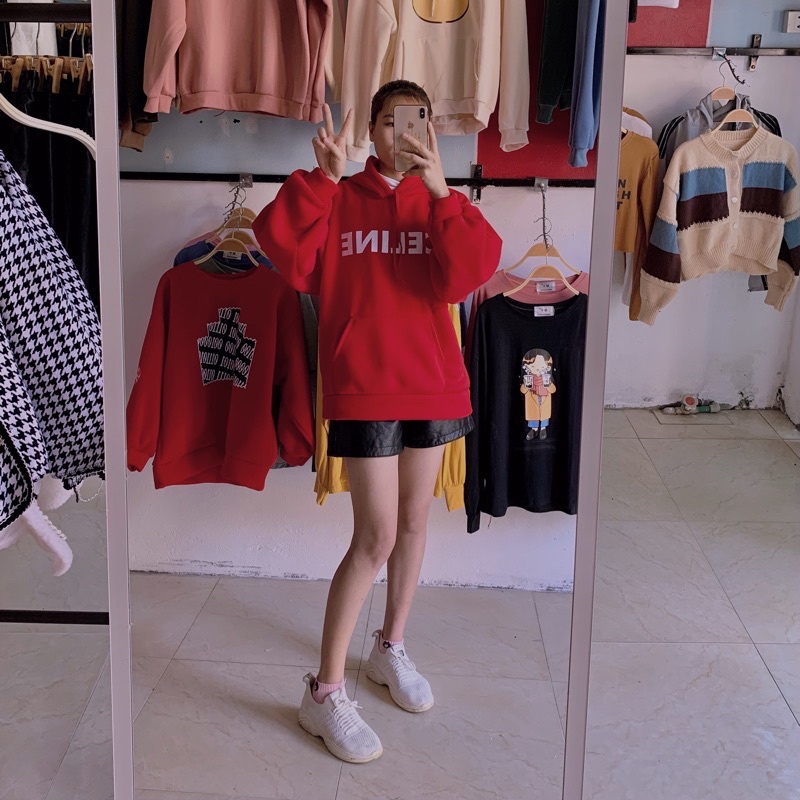 Áo hoodie nữ form rộng cute có mũ chất nỉ bông dày dặn | BigBuy360 - bigbuy360.vn