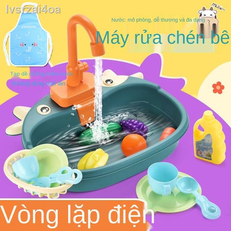 Máy rửa bát bê cho trẻ em điện nước tự động ổ cắm nhà bếp câu cá bồn đồ chơi mô phỏng chu trình bé