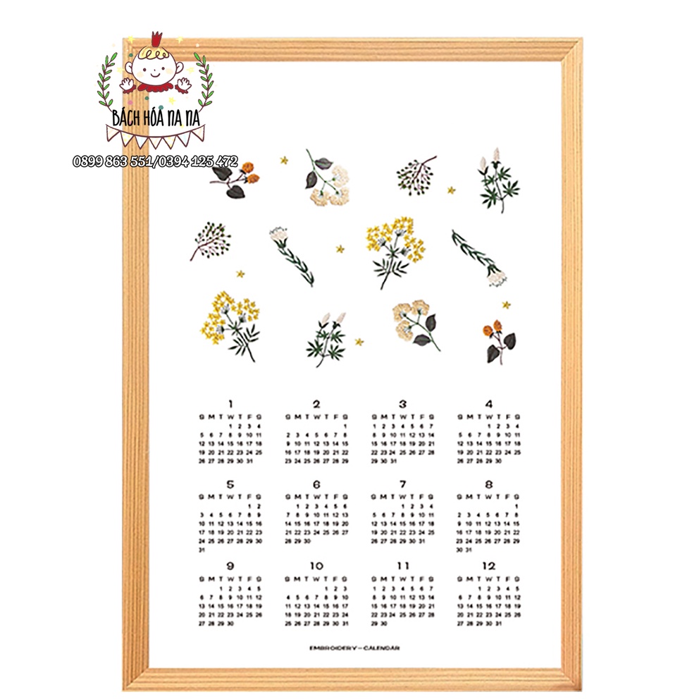 DIY bộ KIT tập thêu tay LỊCH VẢI 2024 quà tặng handmade/ GÓI NGUYÊN LIỆU TỰ THÊU ngày kỷ niệm/ bách hóa na na