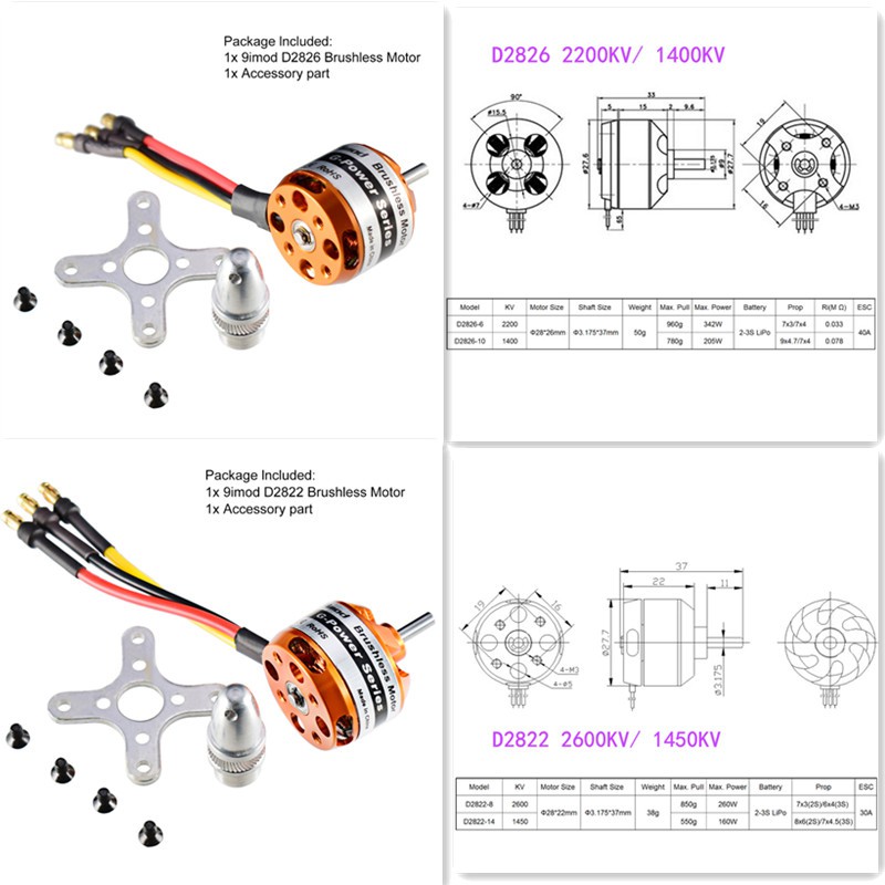 Động cơ không chổi than 790kv 1000kv 1400kv 1450kv 2200kv 2600kv 9imod D3548 D3542 cho máy bay RC