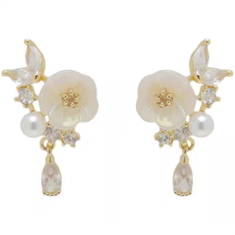 Bông Tai Hình Hoa Trà Đính Đá Zircon Phong Cách Hàn Quốc Sang Trọng Cho Nữ