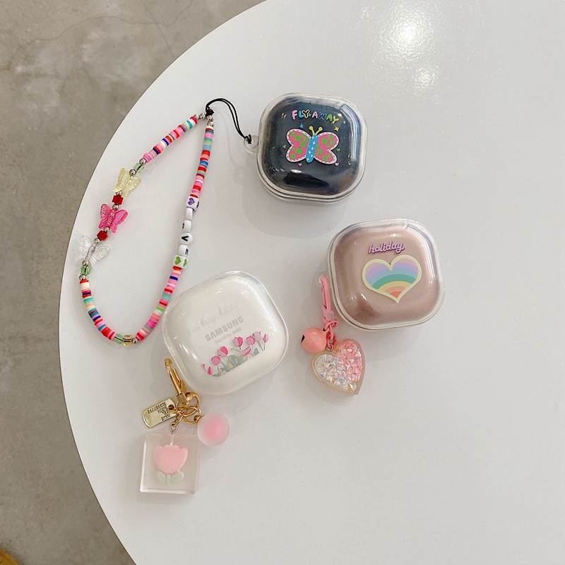Vỏ Bảo Vệ Hộp Sạc Tai Nghe samsung galaxy Buds 2 / Buds Live / Buds FE / Buds2 Pro / Buds Pro ins Hình Hoa tulip / Gấu Dễ Thương Kèm Móc Treo Tiện Dụng