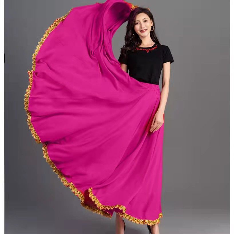 [M &amp; E] Chân Váy Múa Dân Tộc Dáng Dài Phối Ren Phong Cách Mới 720 Độ