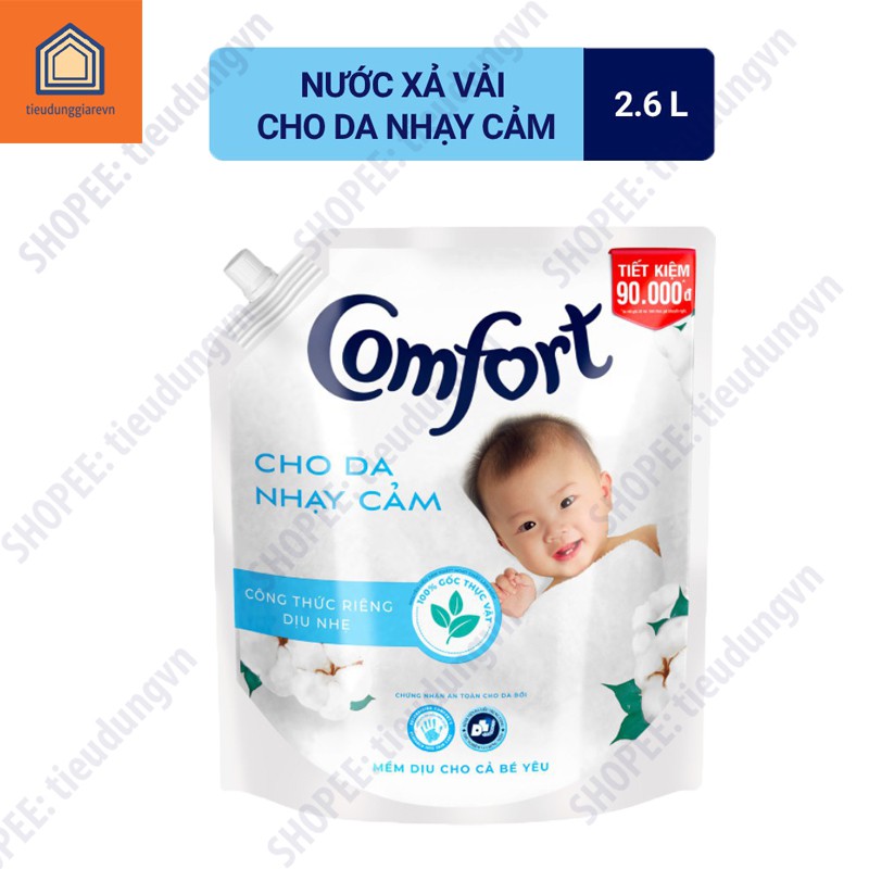 Nước xả vải Comfort Túi 2.6L - Dành cho Da nhạy cảm 💥FREESHIP💥 Dịu nhẹ cho da em bé- Túi 2.6L