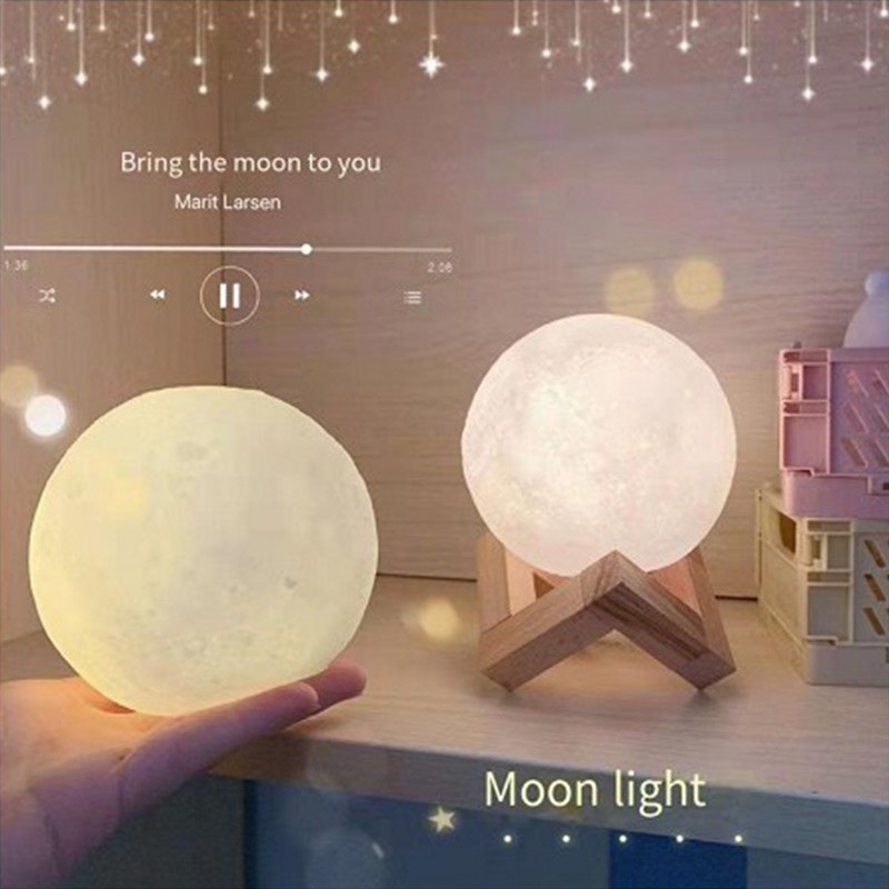 Đèn Ngủ Mặt Trăng 3D ❤️ Ebi Store - Freeship ❤️ Đèn Ngủ Decor MoonLight Ánh Sáng Chill Dịu (Bao Gồm 