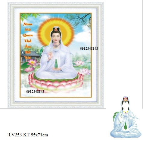 Tranh gắn đá phật quan âm KT:55x71cm. Tranh đính đá chưa đính.
