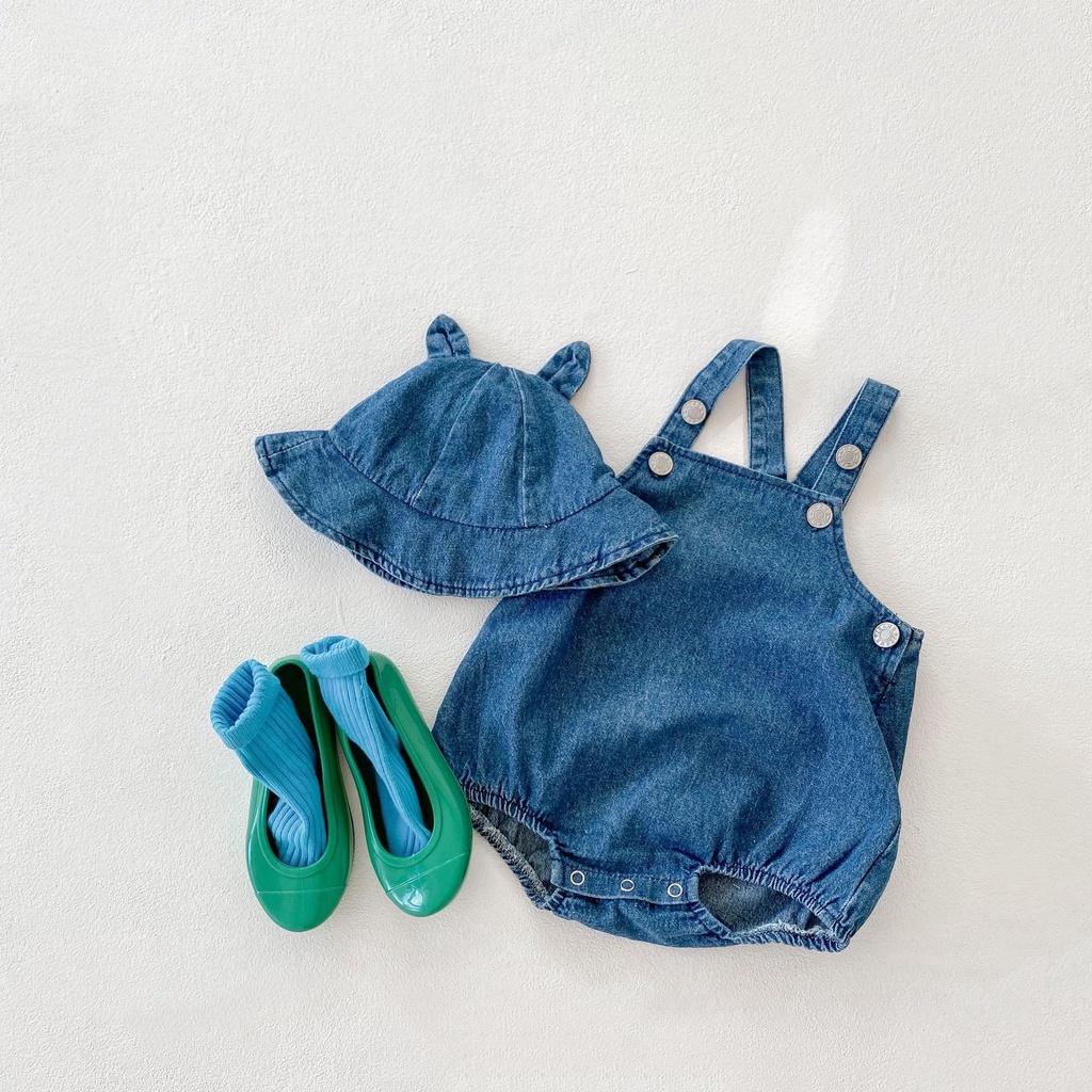 Bộ 3 Món Áo Liền Quần + Nón + Áo Khoác Denim Thời Trang Mùa Thu 2023 Cho Bé