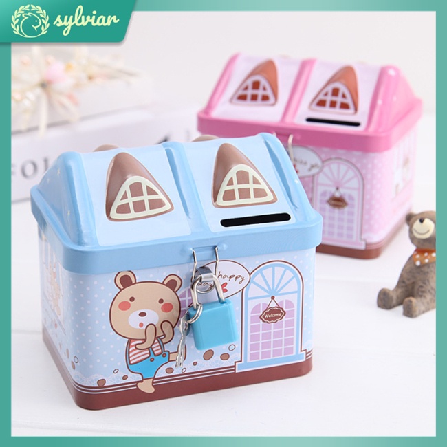 Hộp Thiếc Đựng Tiền Tiết Kiệm Hình Ngôi Nhà Hoạt Hình Dễ Thương Cho Bé