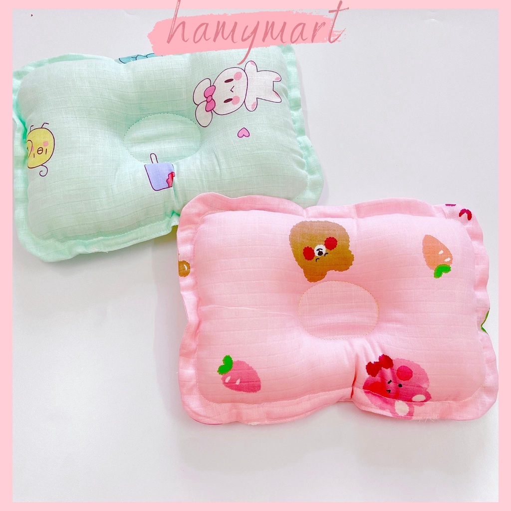 Gối lõm sơ sinh Hamymart chống bẹp đầu bông lông vũ siêu mềm cho bé ( Ảnh thật)