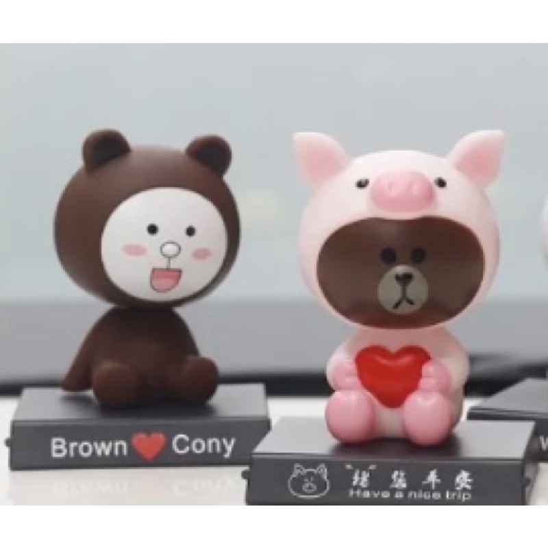 Mô hình lắc đầu trang trí xe và kệ điện thoại 2in1 mẫu Gấu Thỏ Brown Cony Line