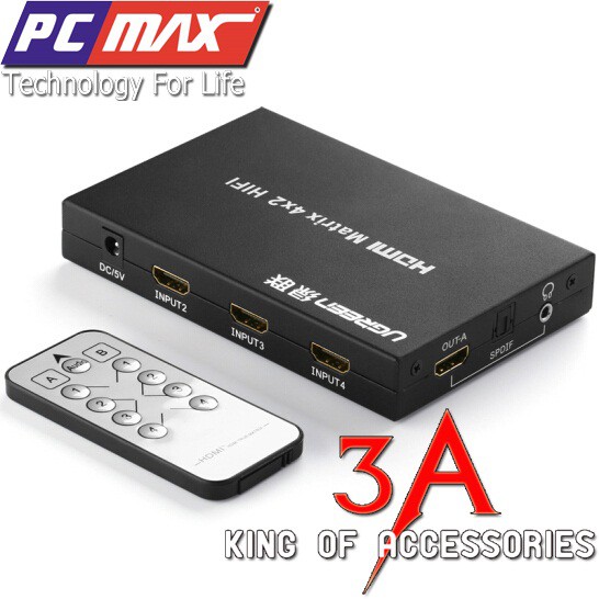 Bộ switch matrix HDMI 4 vào 2 ra chất lượng cao cho notebook ra hình ảnh 2k 4k Ugreen 40216