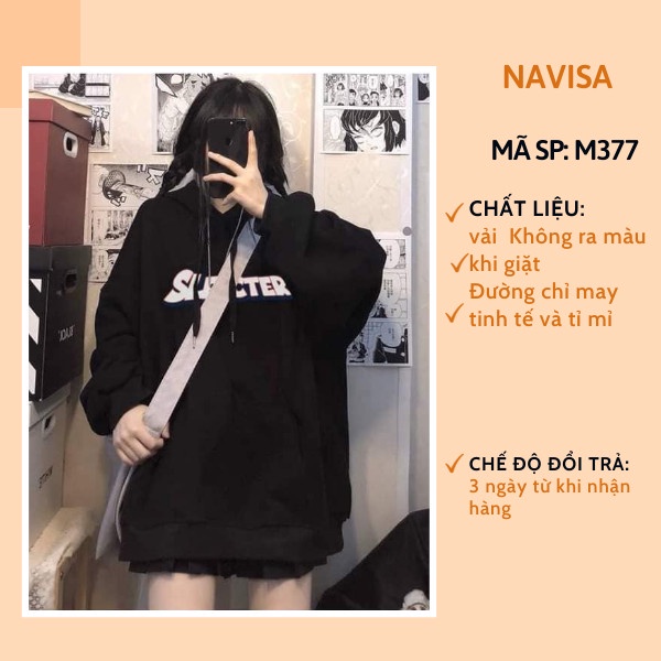 Áo nỉ hoodie nữ mũ 2 lớp form rộng có dây kéo cute hàn quốc NAVISA M377 | BigBuy360 - bigbuy360.vn
