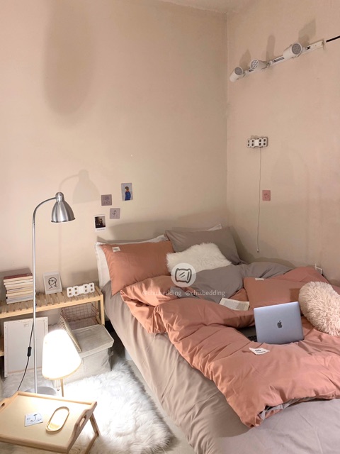 [FREESHIP] Bộ chăn ga gối Cotton đũi: màu cam phối beige | BigBuy360 - bigbuy360.vn