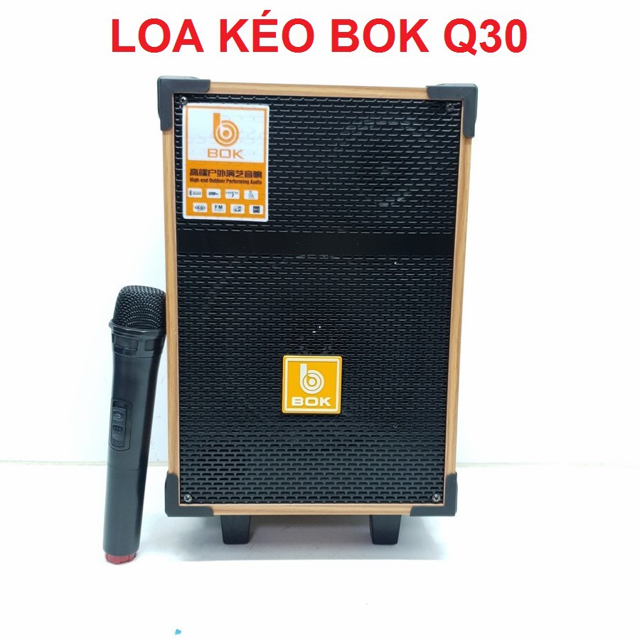 Loa kéo karaoke bluetooth BOK Q30 - LOA 2 TẤC - Dùng Bình Ác Quy - ( Tặng Kèm Mic Không Dây ) Thùng Gỗ