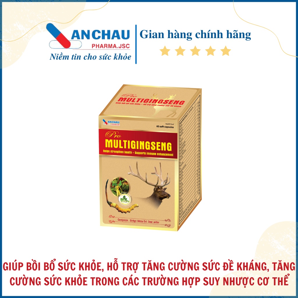 Pro MULTIGINGSENG giúp bồi bổ sức khỏe, tăng cường đề kháng nhờ Linh chi, hồng sâm, đông trùng hạ thảo, vitamin